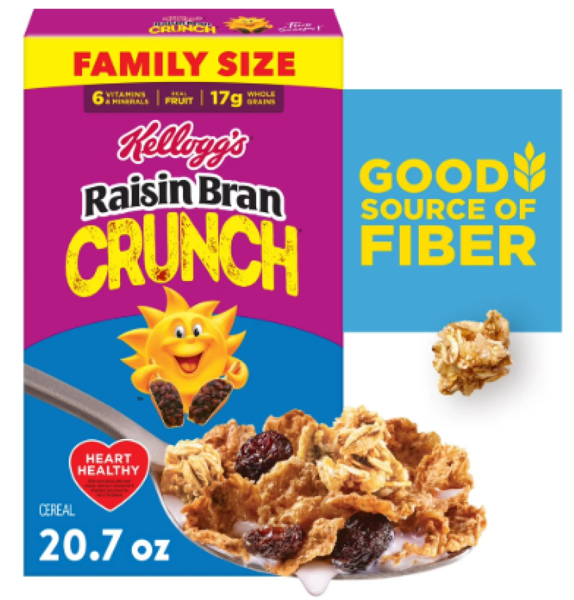Kellogg's Raisin Bran Crunchy Breakfast Cereal, Good Source of Fiber, Family Size, 20.7 oz