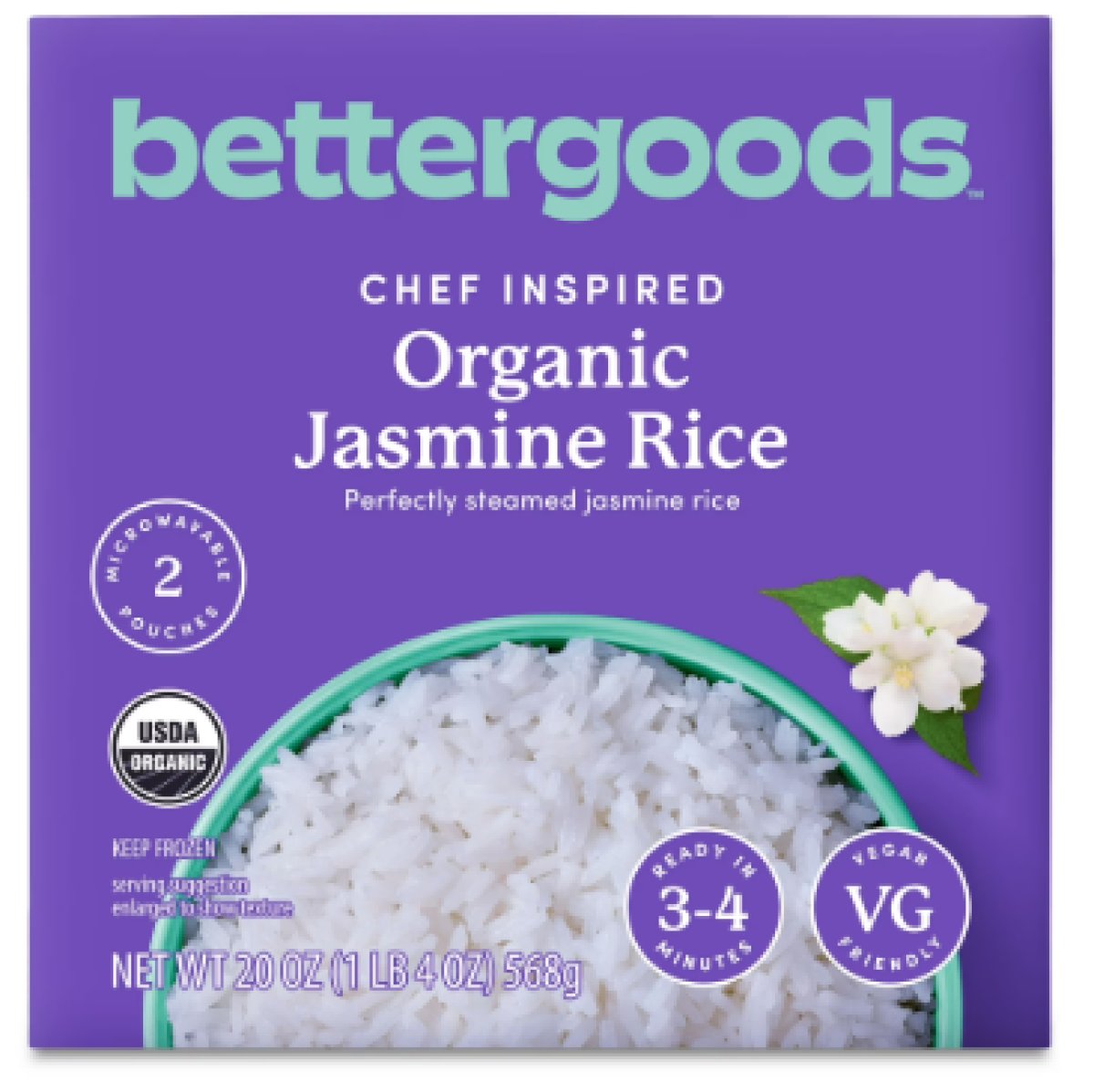 bettergoods Organic Jasmine Rice, 20 oz, 2 Bags (Frozen)