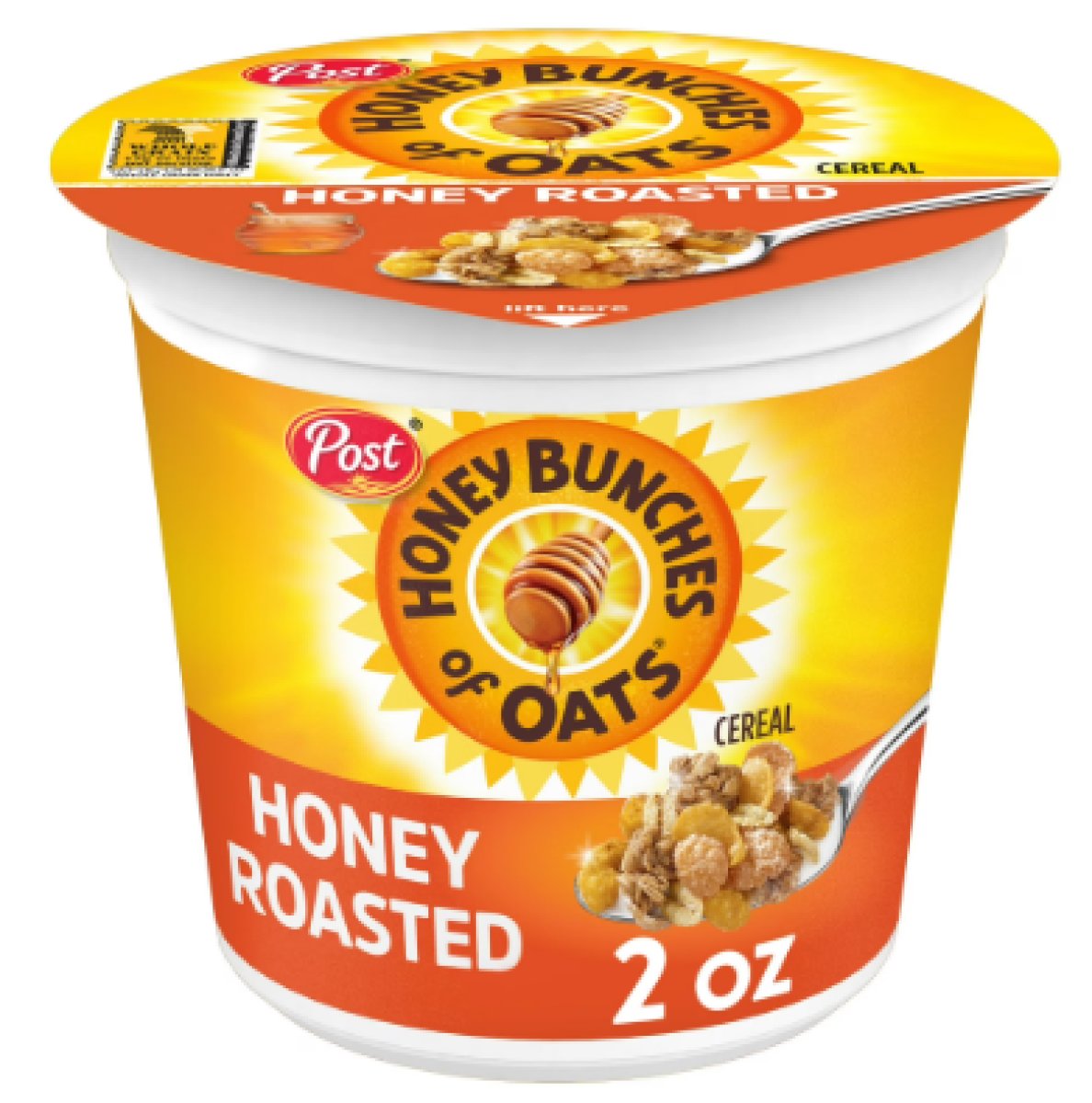Post Honey Bunches of Oats, Toasted Breakfast Cereal with Honey, Ready to Eat, Crunchy, 2 oz Cereal Cup