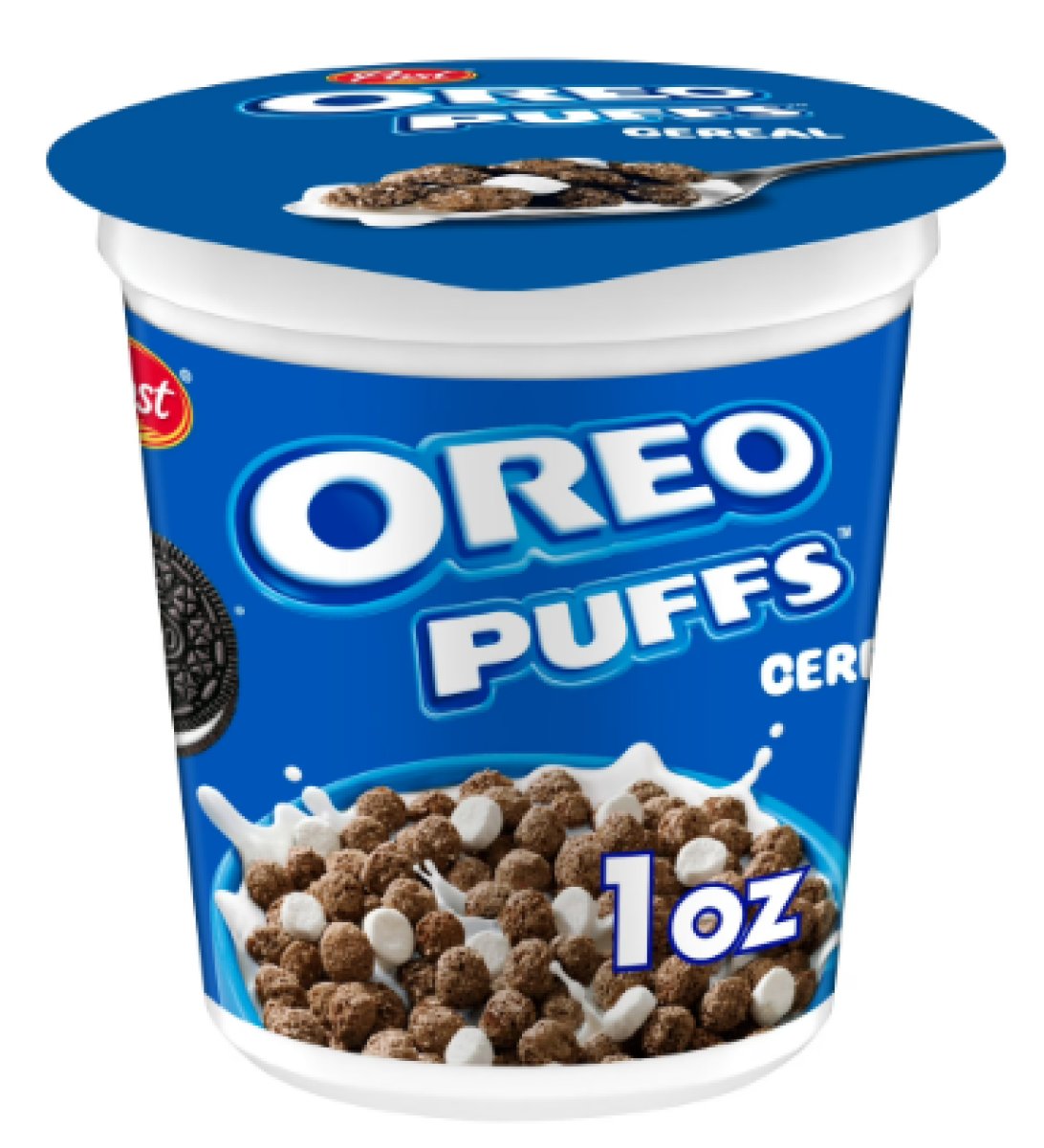 Post Oreo Puff Cereal Mug, Crunchy Breakfast with Chocolate, Crunchy On-the-Go Bag, 1 oz Mug