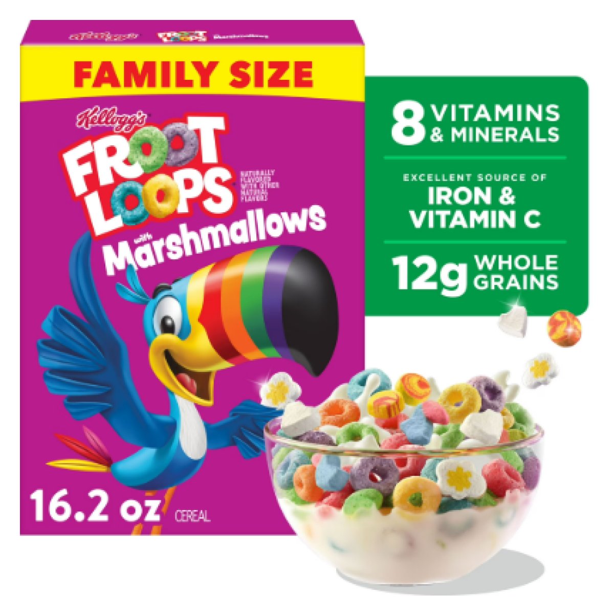 Kellogg's Froot Loops Breakfast Cereal, Children's Cereal, Family Breakfast, Family Size, Original with Marshmallows, 16.2 oz Box (1 Box)