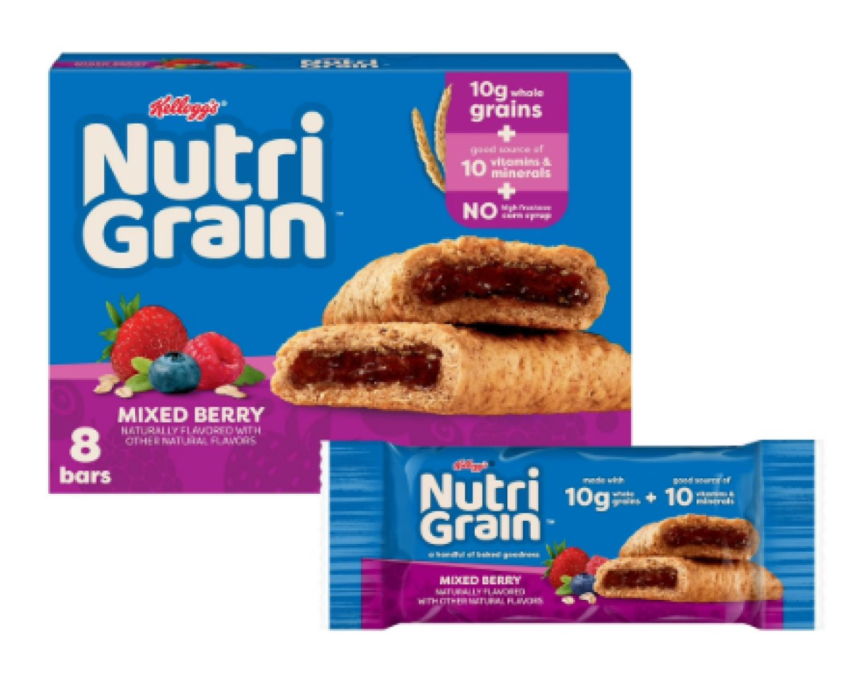 Kellogg's Nutri-Grain Chewable Mixed Berry Breakfast Bars Made with 10g of Whole Grains, 10.4 oz, 8 Coun