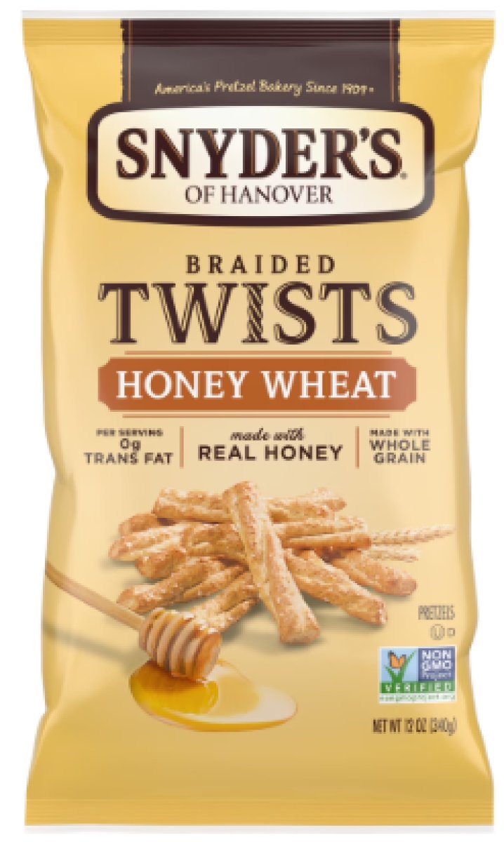 Synder's Wheat and Honey Braided Pretzel Twists of Hanover 12 oz Bag