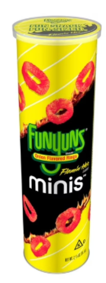 Funyuns Flamin' Minis Flavored Onion Rings, 2.785 oz Tub