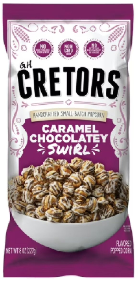 Chocolate and Caramel Swirl Popcorn, 8 oz Bag.