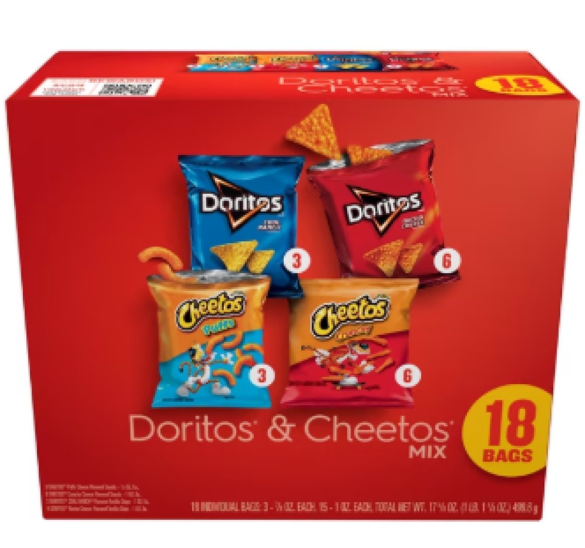 Frito-Lay Doritos and Cheetos Variety Pack of Snack Chips, 18-Count Multipack