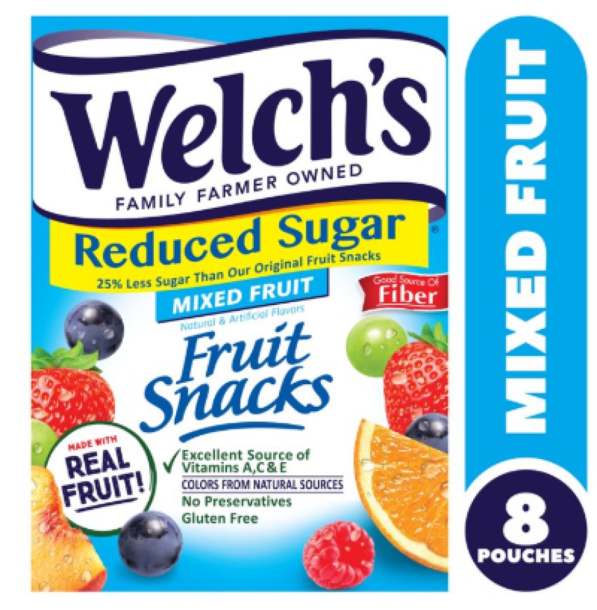 Welch's Fruit Snacks, Soft Fruit Snacks with Reduced Sugar Blend for Sock Fillers, 0.8 oz, 8 Count