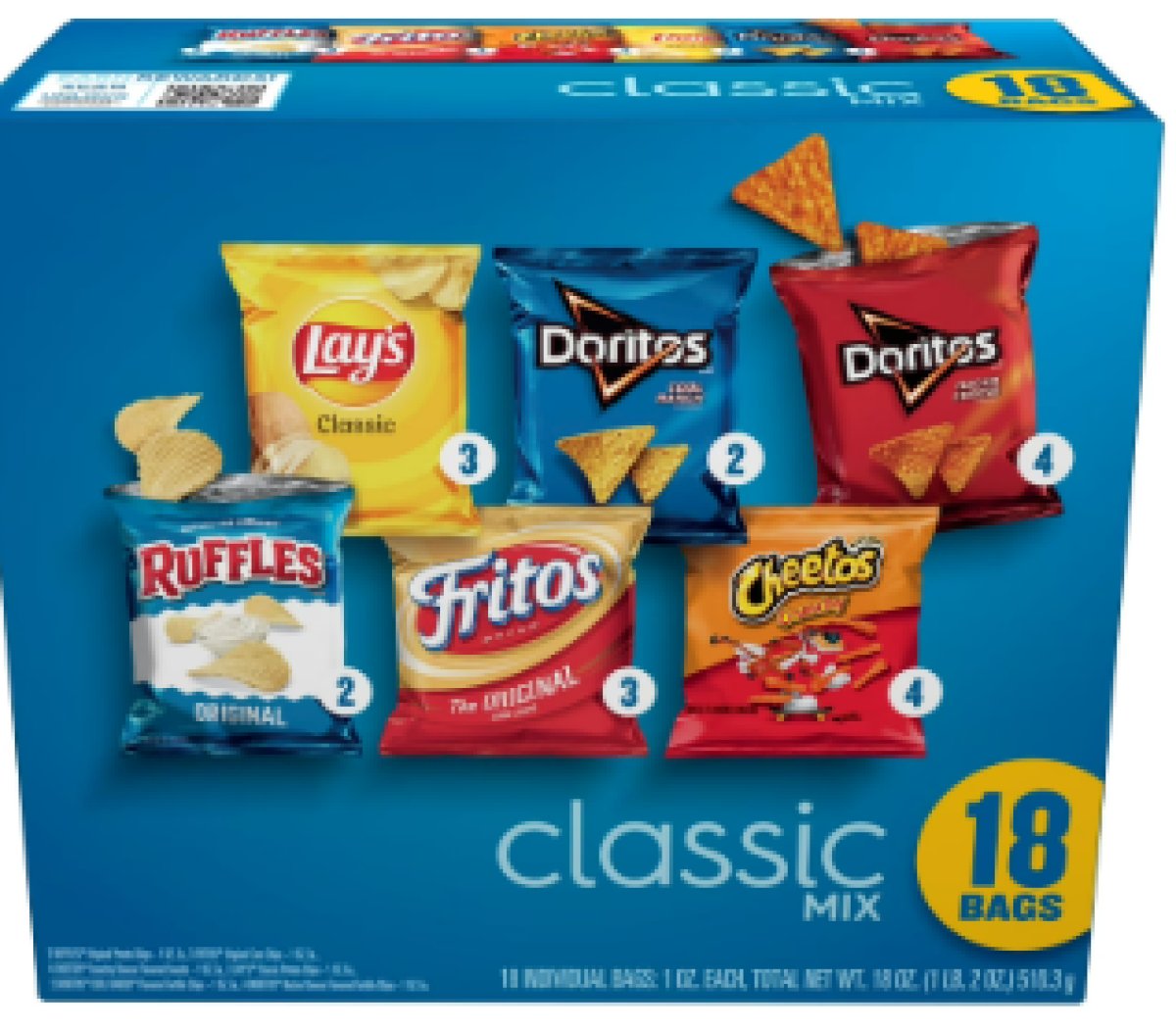 Frito Lay Classic Mix Chip Variety Pack 1 oz, 18 Count