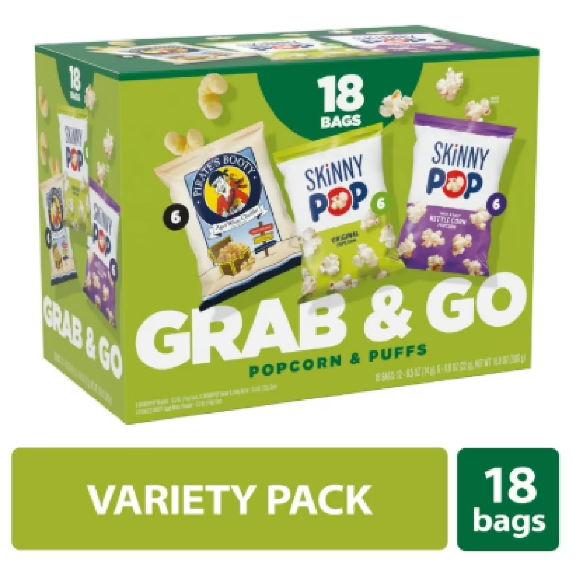 SkinnyPop Variety Bag of Snack Puffs with Popcorn and Pirate, 0.5 oz Bags, 18 Units