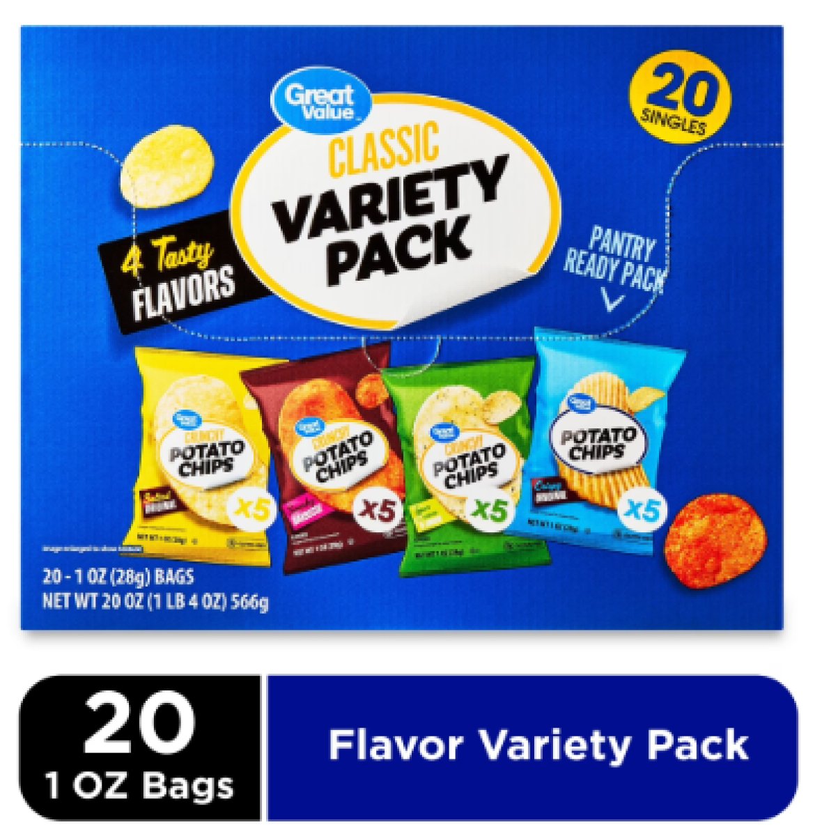 Great Value Classic Chip Variety Pack 1 oz, 20 Count
