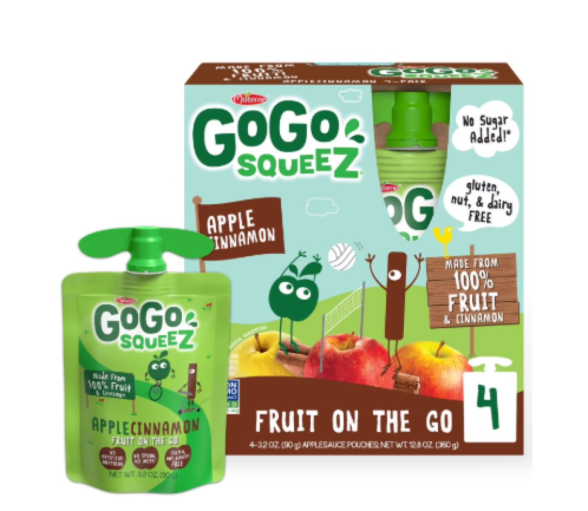 GoGo squeeZ Apple, Cinnamon & Apple Puree Pouches with No Added Sugar, 3.2 oz (Pack of 4)