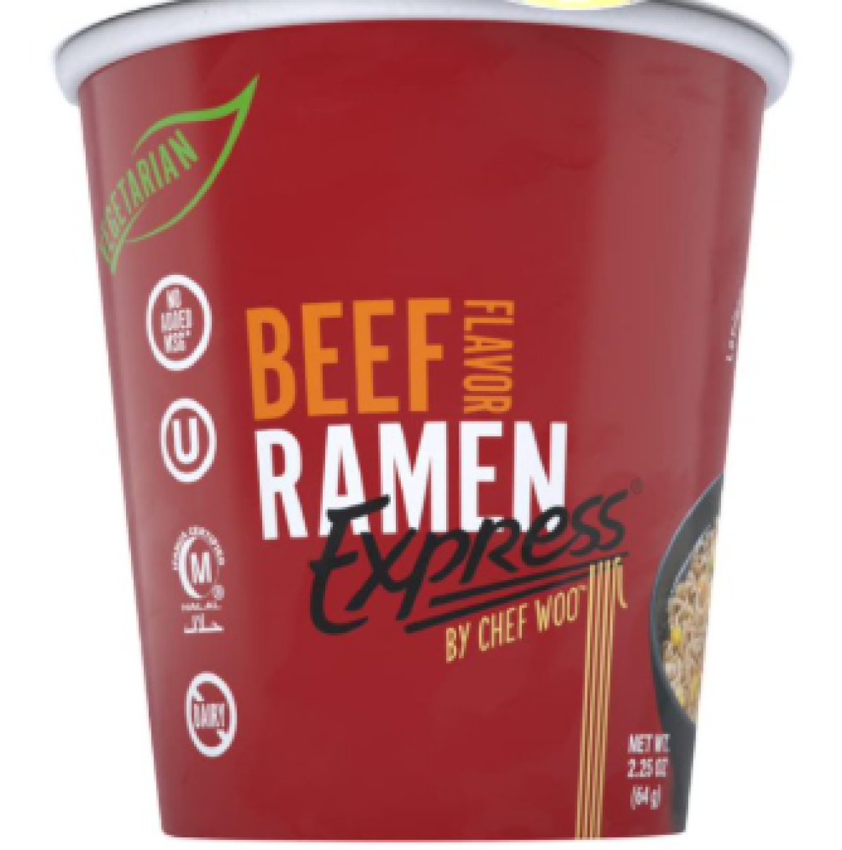 Ramen Express Vegan Meat Flavored Ramen Noodles, Halal, Kosher, 2.25 oz Cup