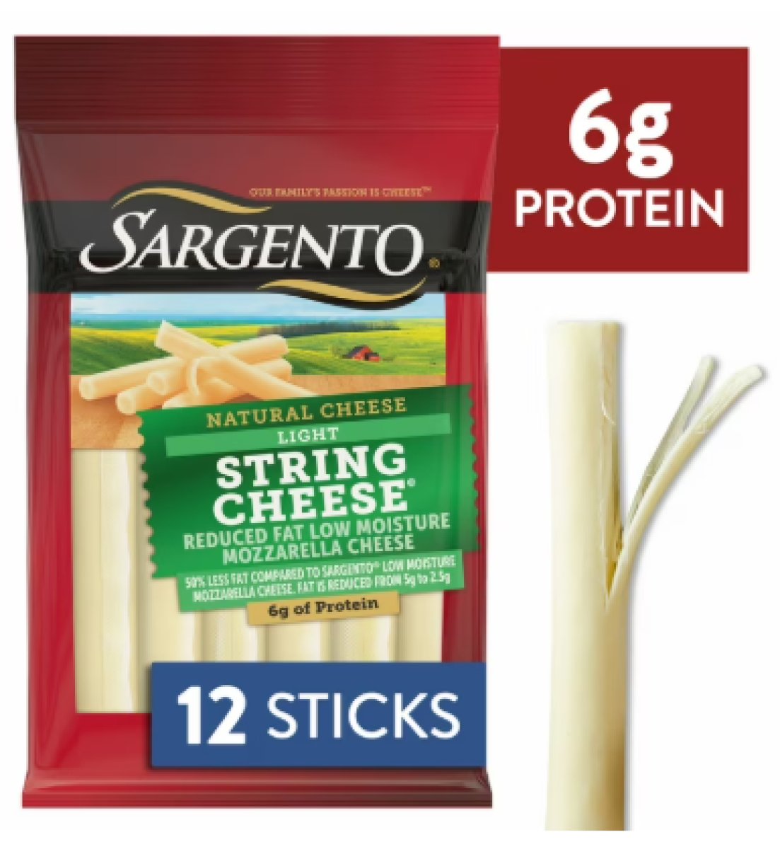 Sargento Light String Cheese Snacks, Semi-Skimmed and Low Fat Mozzarella Cheese
