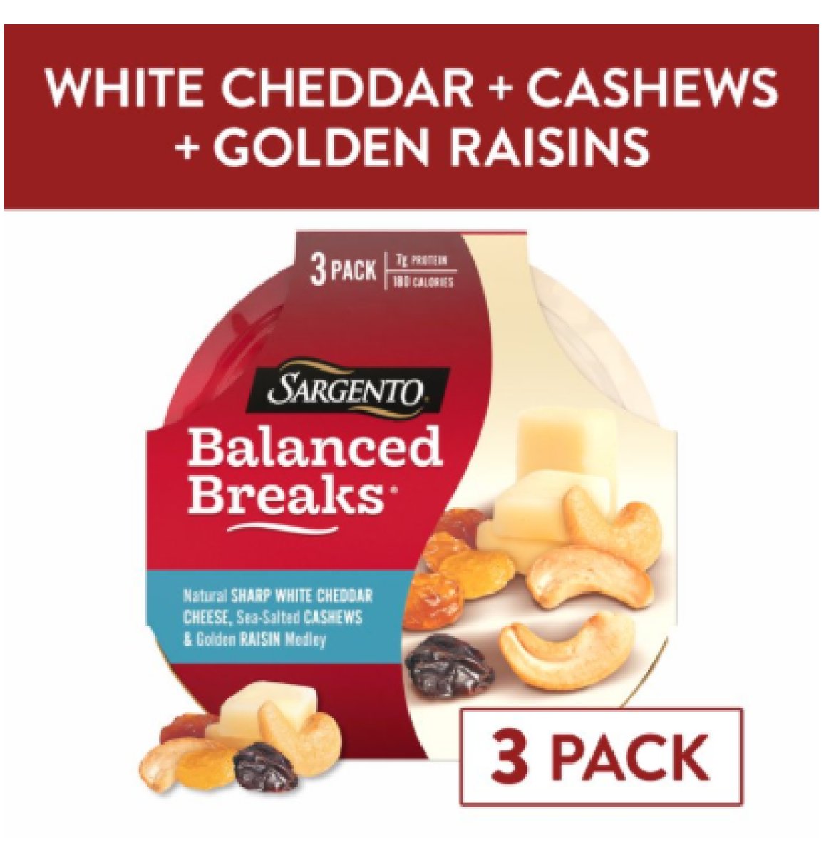 Sargento Balanced Breaks Strong White Cheddar Cheese Toasted Cashews and Raisins