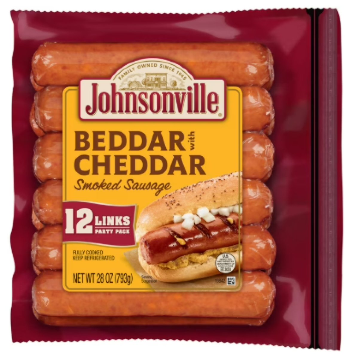 Johnsonville Beddar with Smoked Cheddar Sausage, 12 Links, 1 Pound 12 oz, Refrigerated