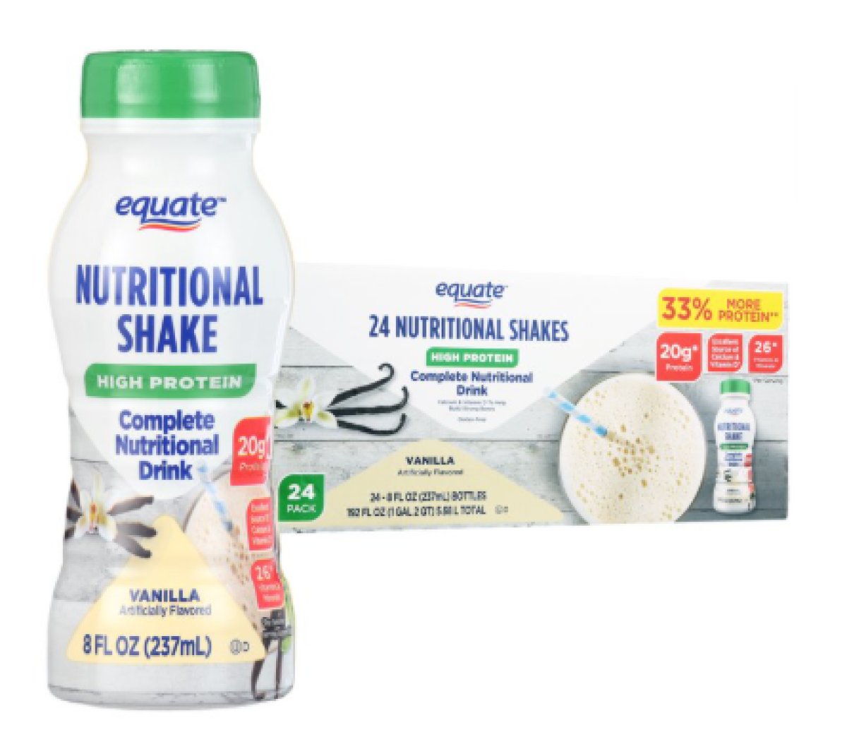 Equate High Protein Nutritional Shake Drink Vanilla, 8 fl oz, 24 Count