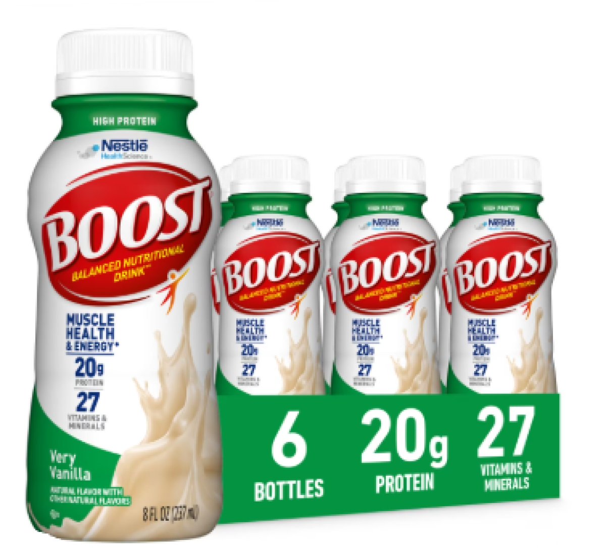 BOOST 20g High Protein Nutritional Shakes, Very Vanilla, 8 fl oz, 6 Pack