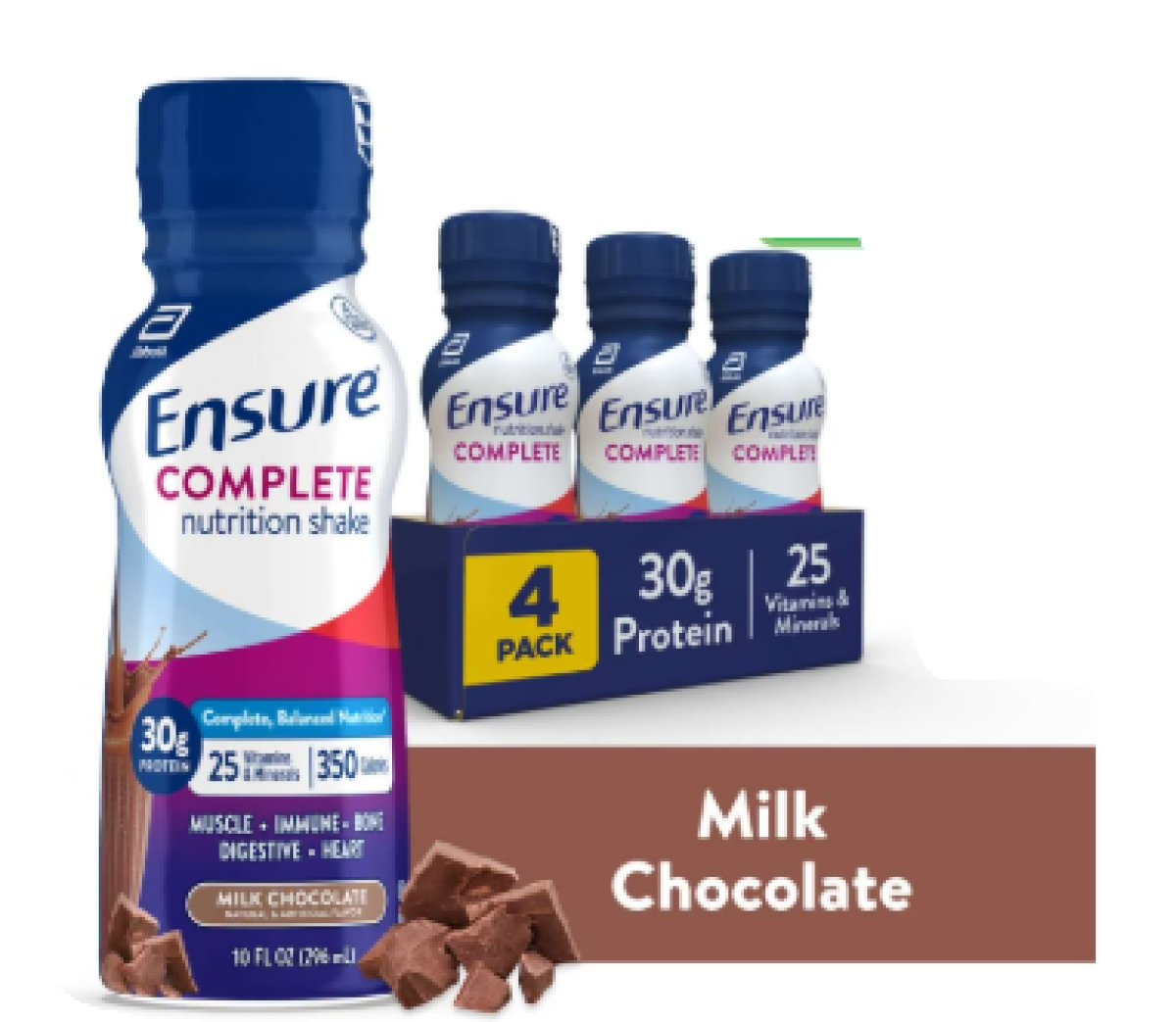 Ensure Complete Nutritional Shake 30g of Protein, Milk Chocolate, 10 fl oz, 4 Pack