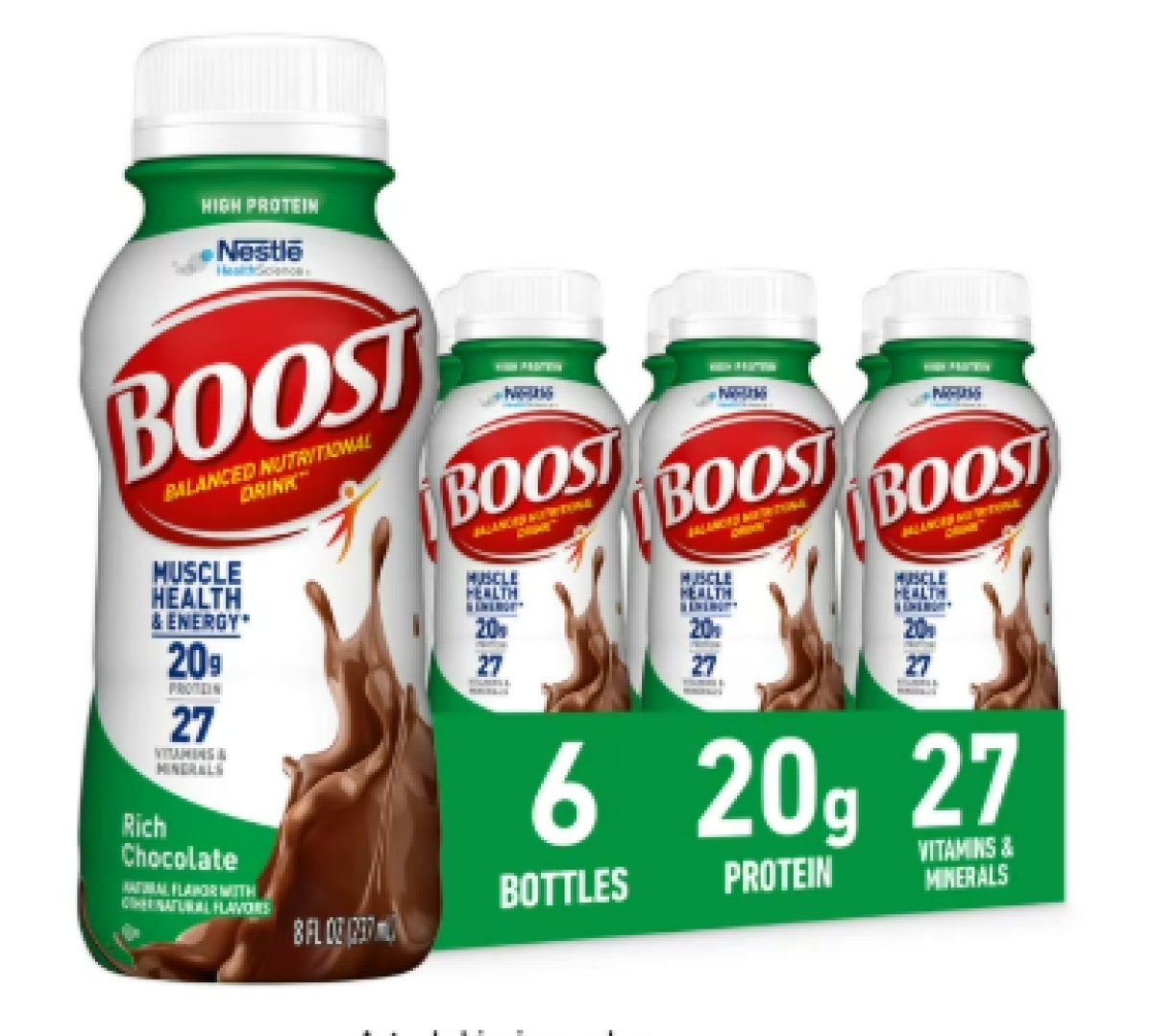 BOOST 20g High Protein Nutritional Shakes, Rich Chocolate, 8 fl oz, 6 Pack