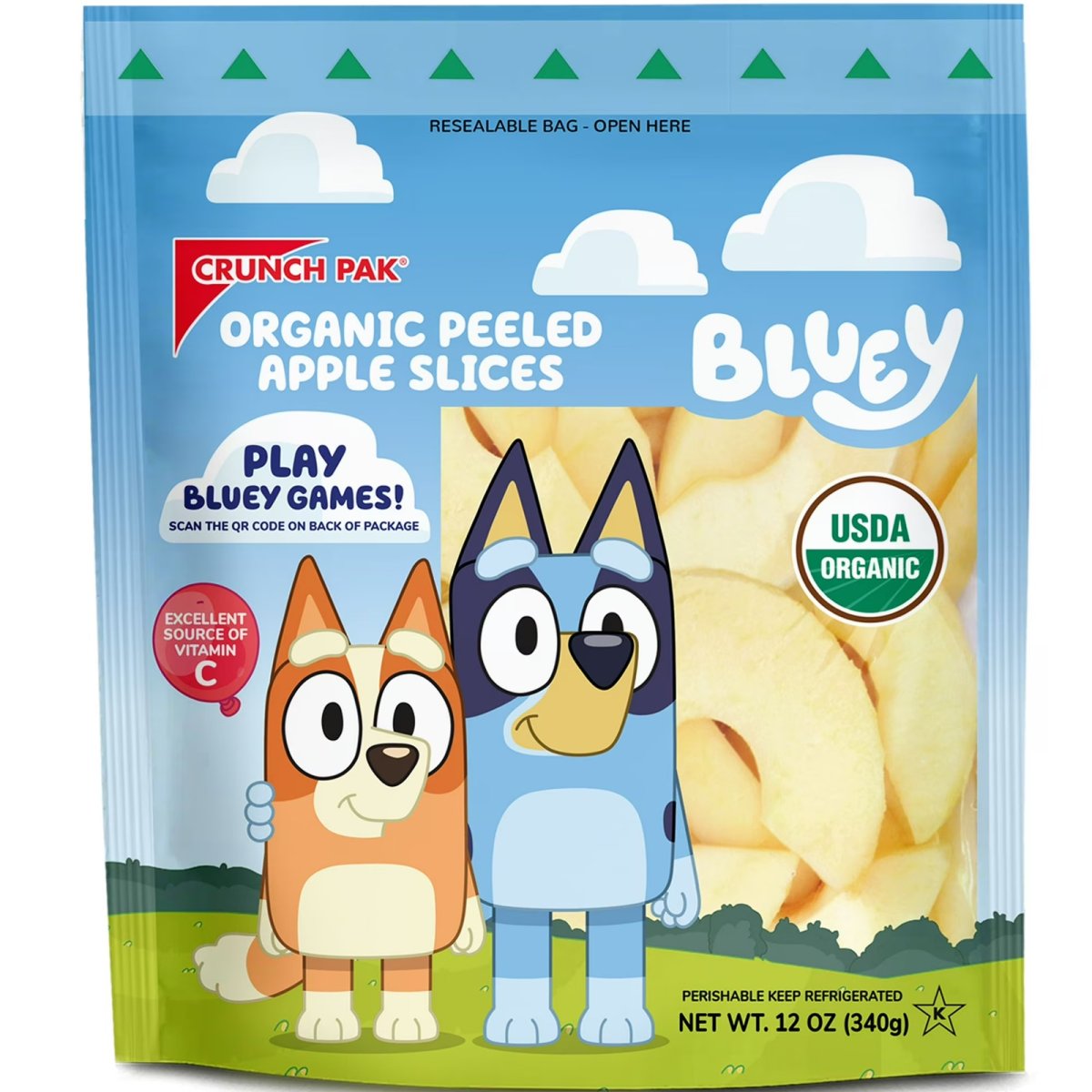 Crunch Pak Fresh Organic Peeled Sliced Apples, Family Sized 12oz Featuring Bluey