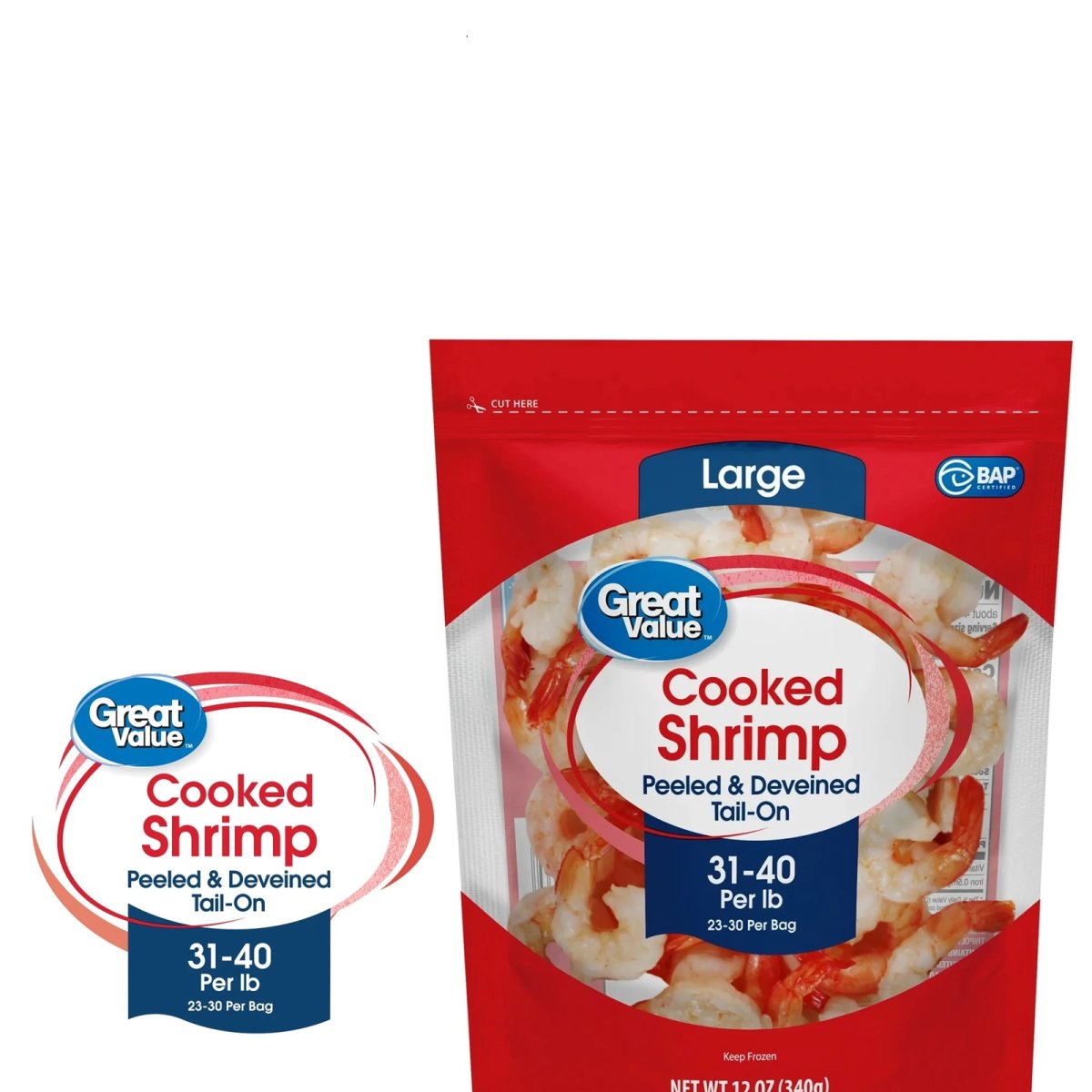 Great Value Large Peeled, Deveined, Frozen Tail-On Shrimp 12 oz (31-40 Count per Pound)