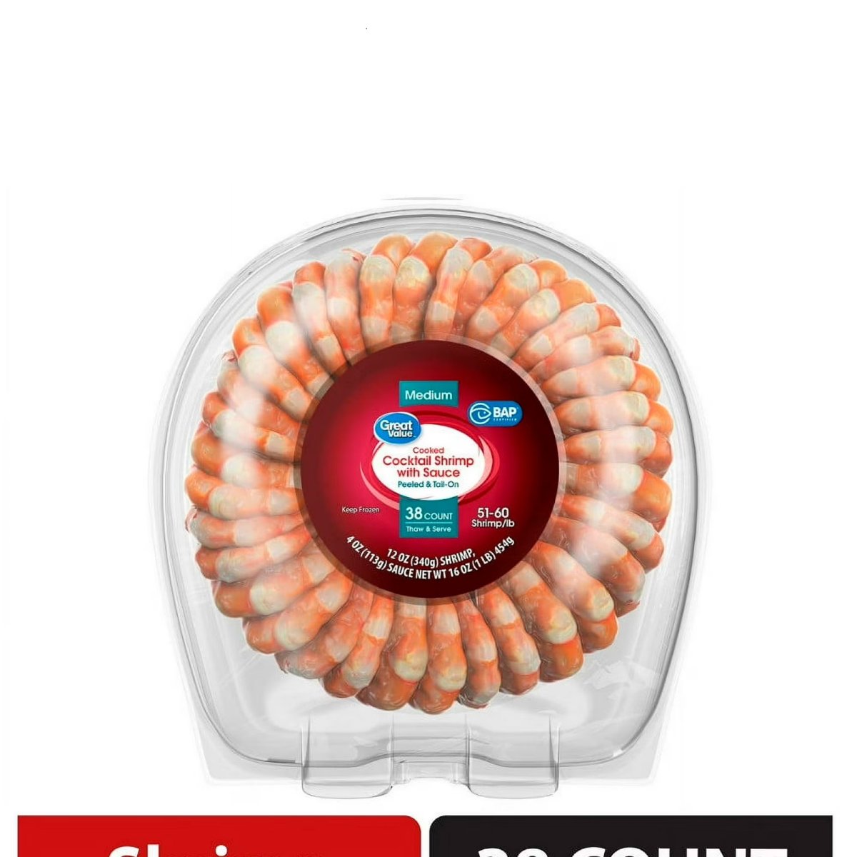 Great Value Cooked Medium Shrimp Rings with Cocktail Sauce, 16 oz, Frozen