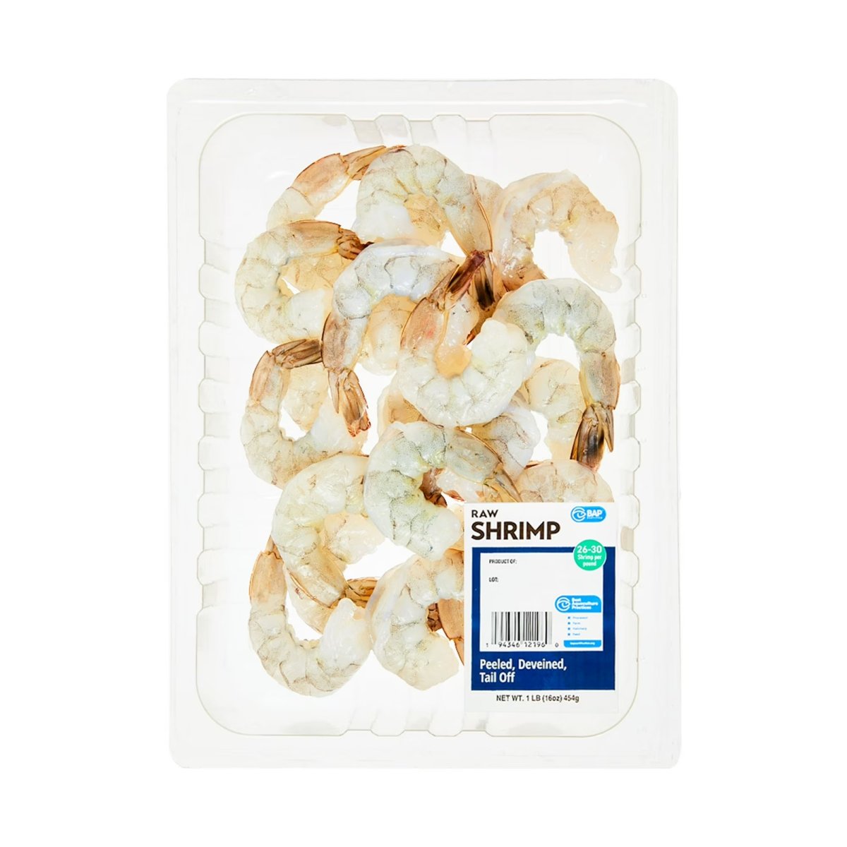 Fresh Raw Extra Large Peeled and Deveined, Tail-off Shrimp, 1 lb. Bag (26-30 Ct.). BAP Certified. Ready to Cook. 20g Protein per 4 oz. (112g) Serving.