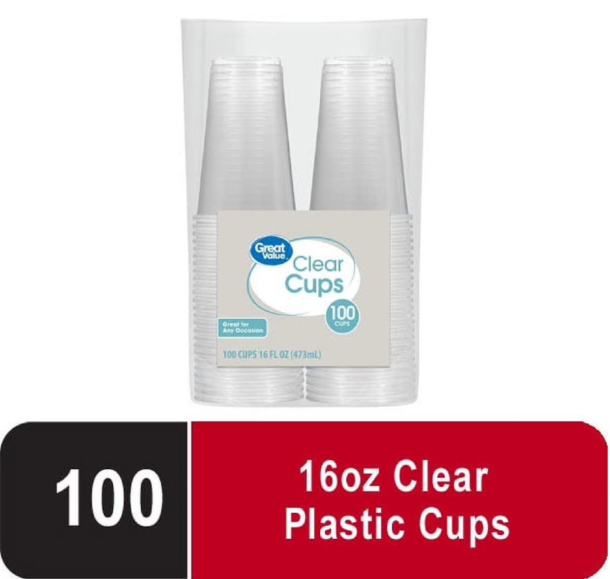 Great Value Clear Disposable Plastic Cups, 16 oz, 100 Count