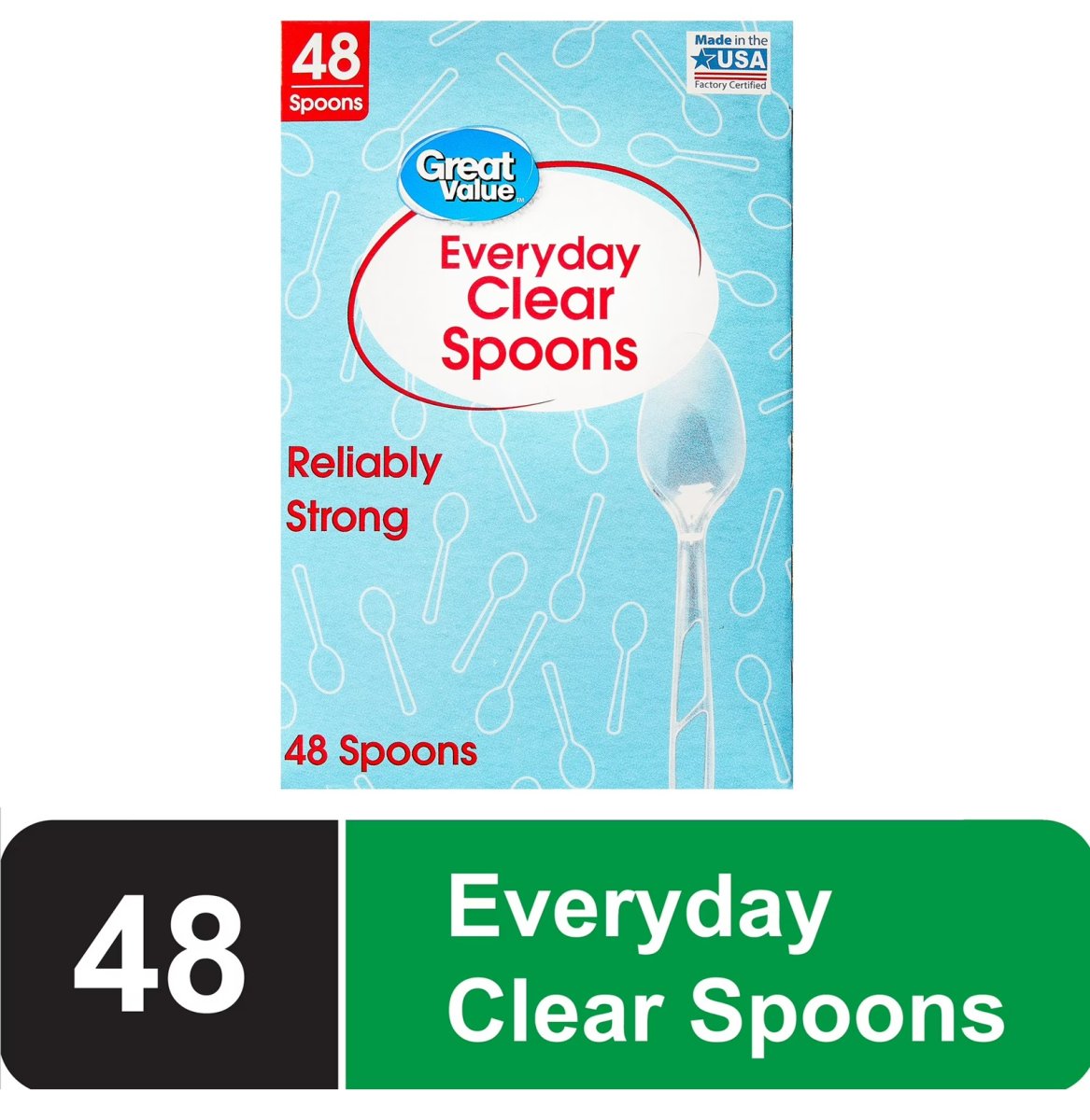 Great Value Everyday Clear Plastic Spoons, 48 ​​Count
