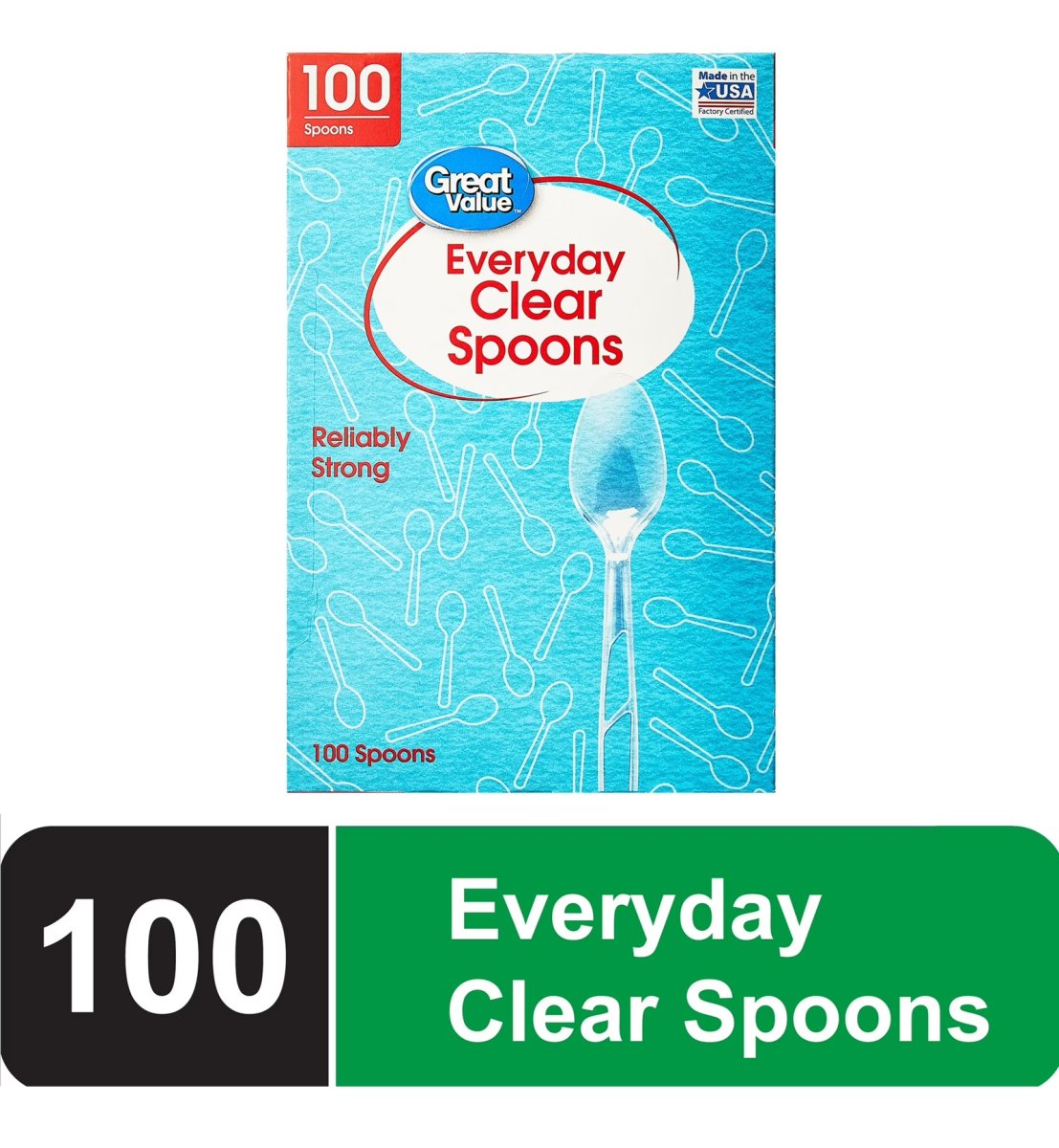 Great Value Everyday Clear Plastic Spoons, 100 Count