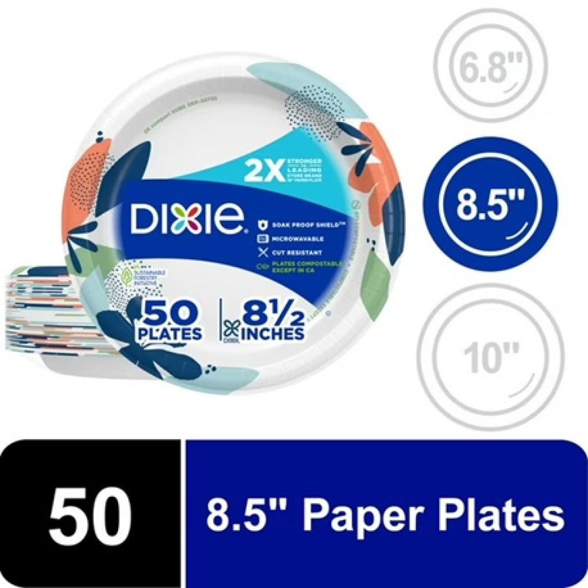 Dixie Everyday Disposable Paper Plates, 8.5", Multi-Color, 50 Count