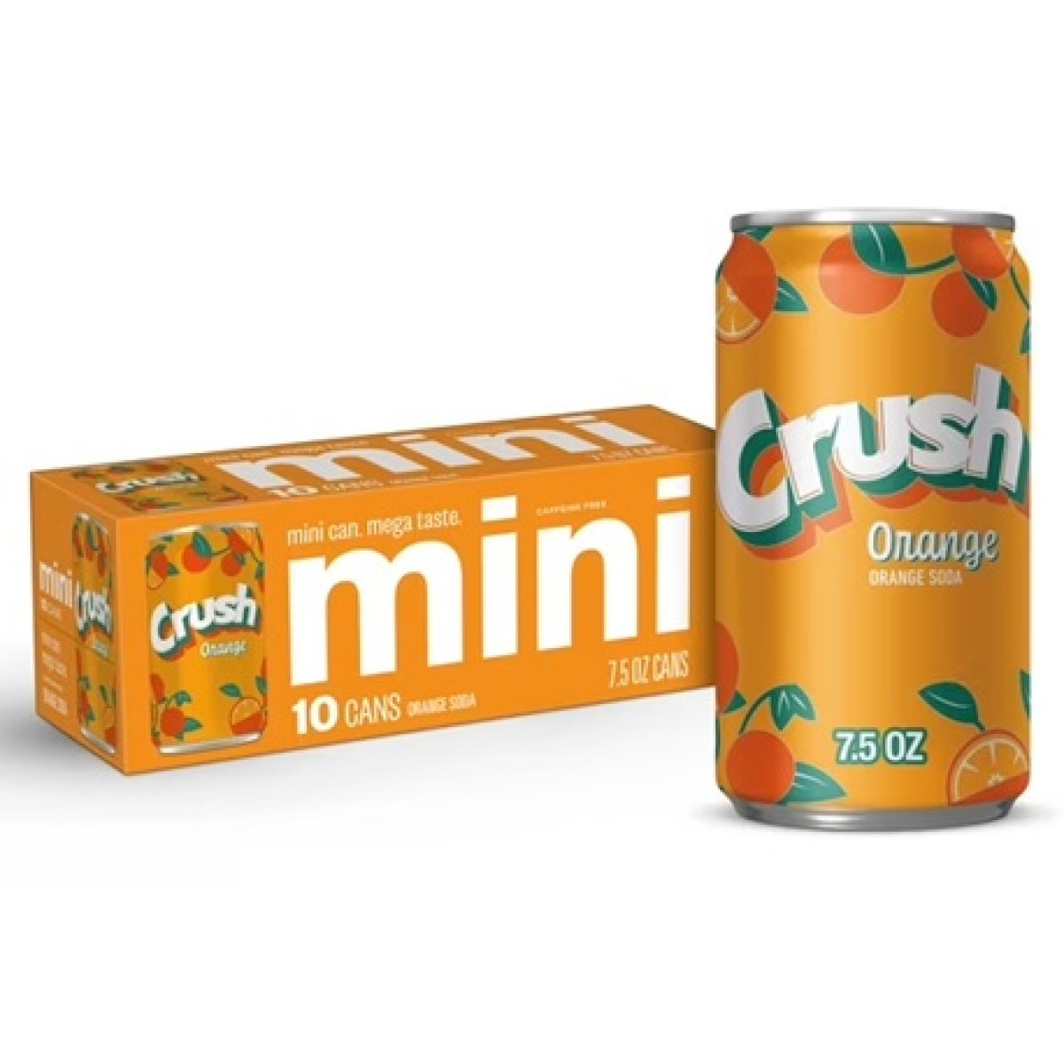 Crush Caffeine Free Orange Soda Pop, 7.5 fl oz, 10 Pack Mini Cans