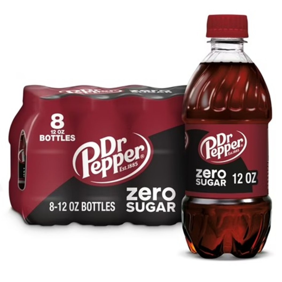 Dr Pepper Zero Sugar Soda Pop, 12 fl oz, 8 Pack Bottles