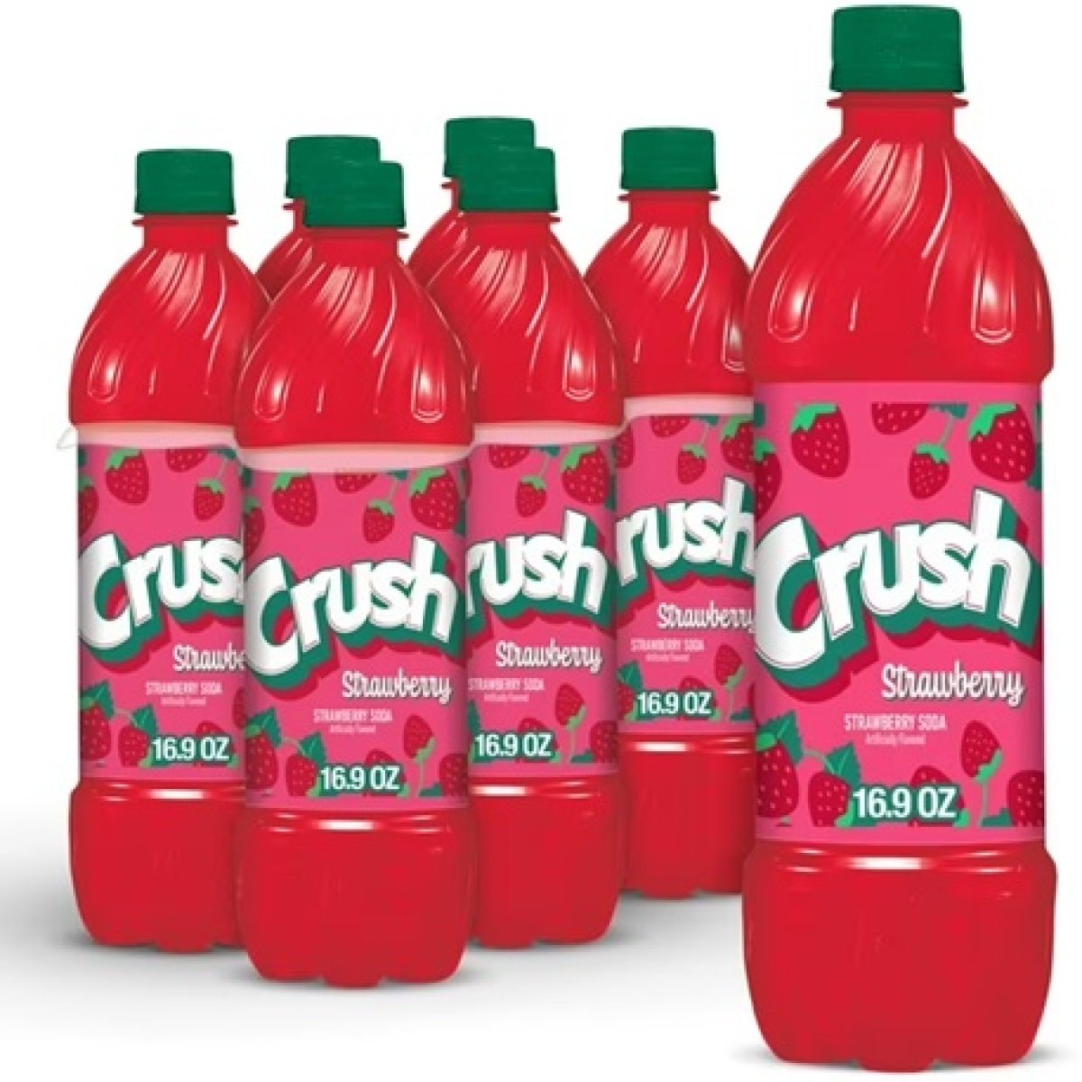Crush Caffeine Free Strawberry Soda Pop, 16.9 fl oz, 6 Pack Bottles