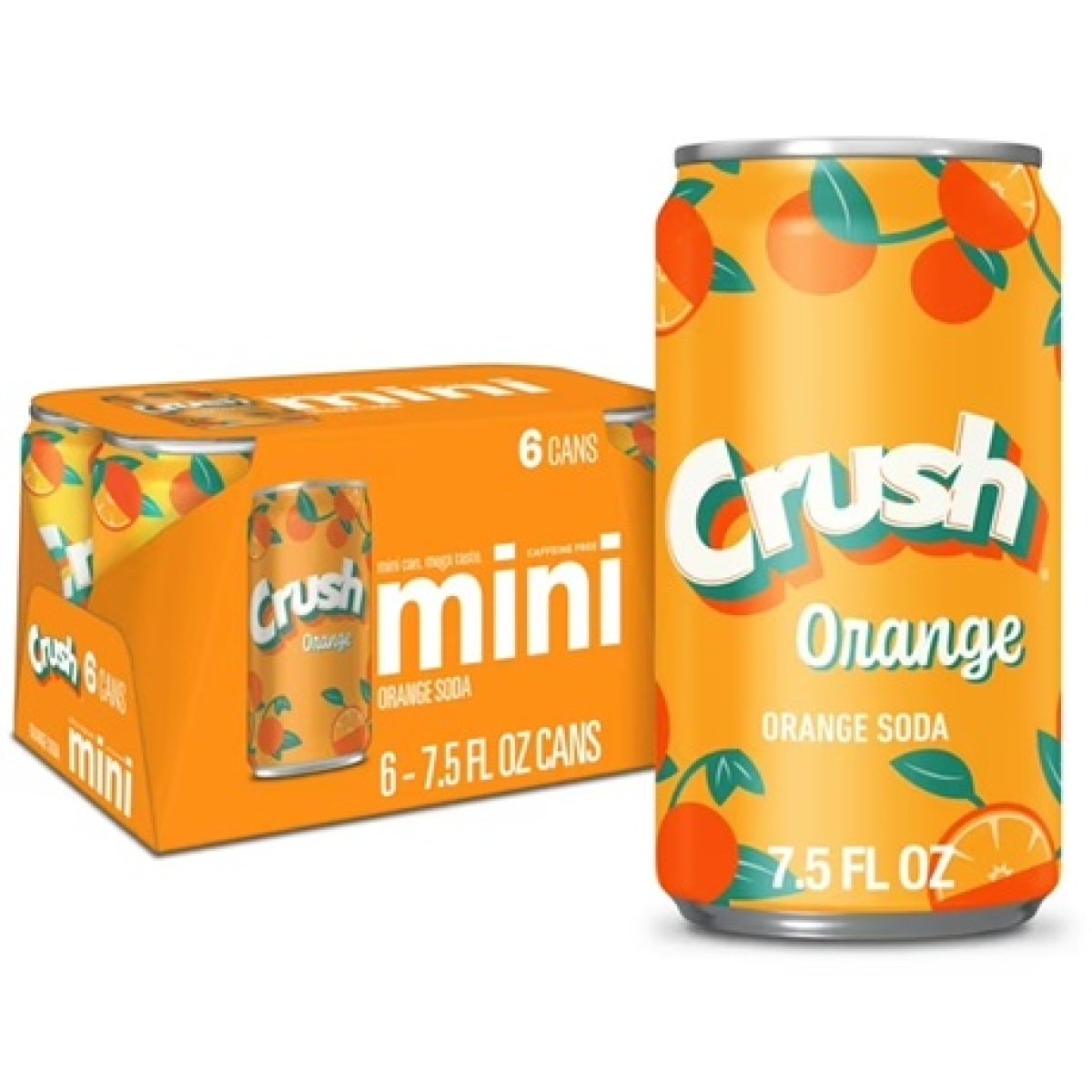 Crush Caffeine Free Orange Soda Pop, 7.5 fl oz, 6 Pack Cans