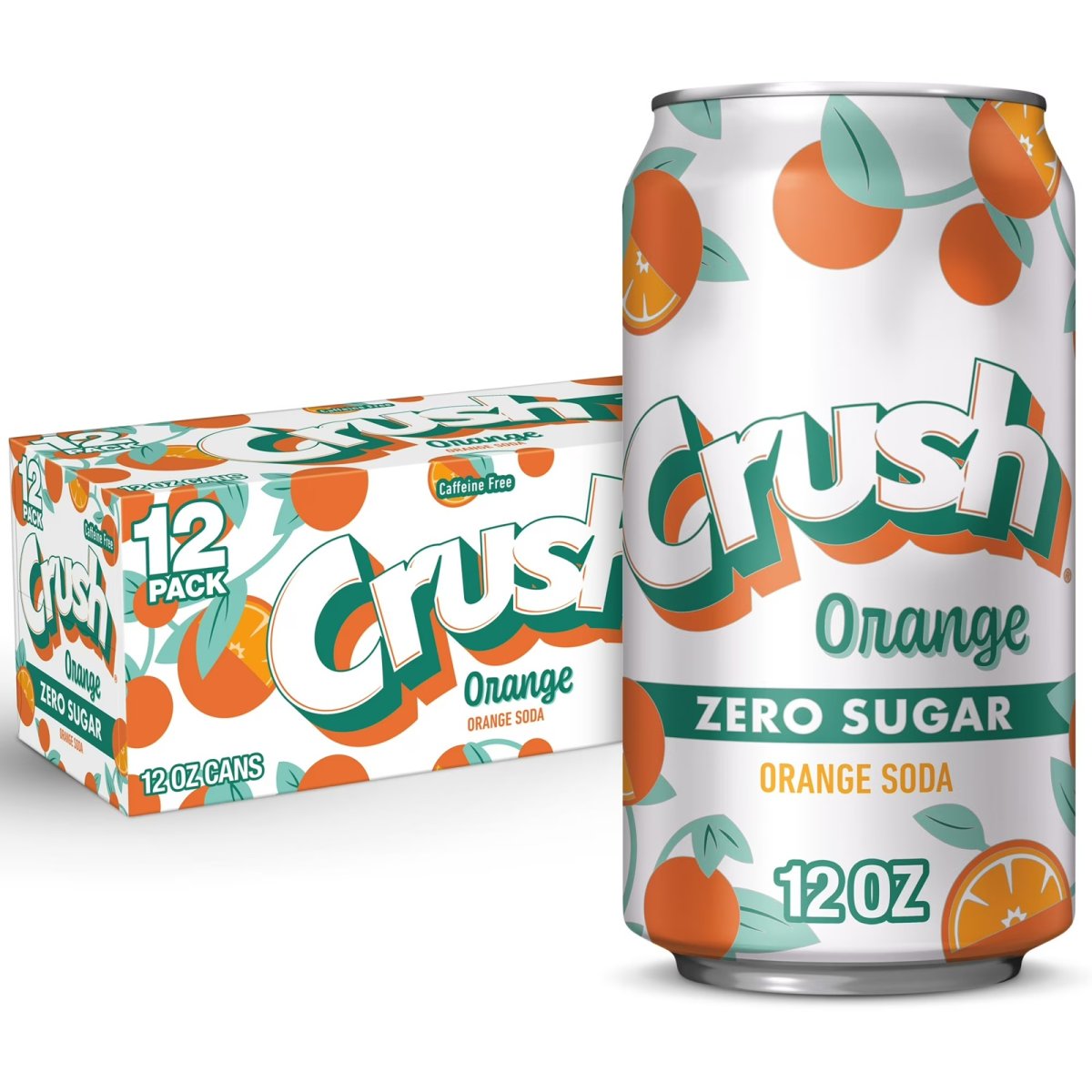 Crush Zero Sugar Caffeine-Free Orange Soda, 12 fl oz, 12 Can Pack