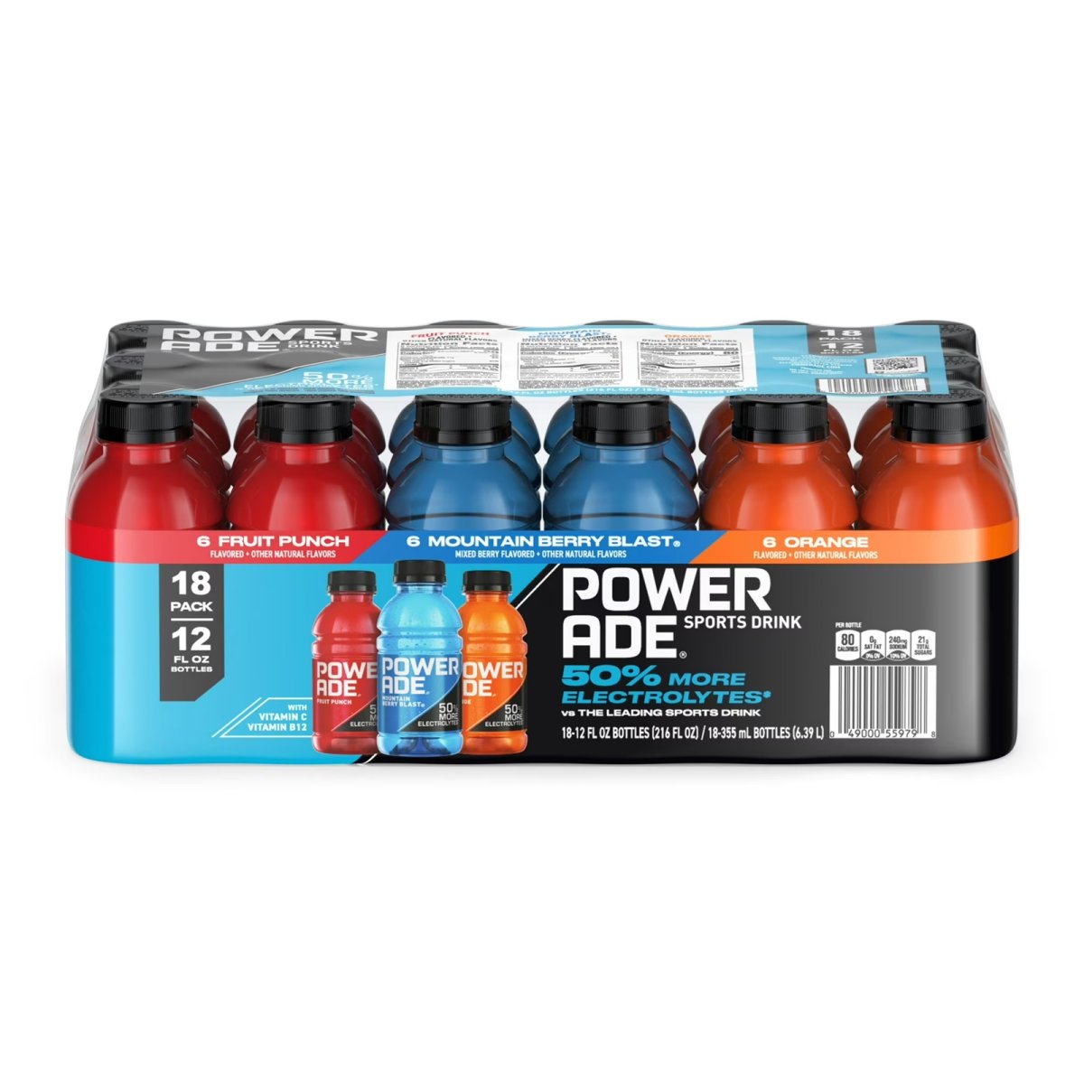 POWERADE Electrolyte Enhanced Sports Drink, 12 fl oz, 18 pack Variety Pack (Mountain Berry Blast, Fruit Punch, Orange)