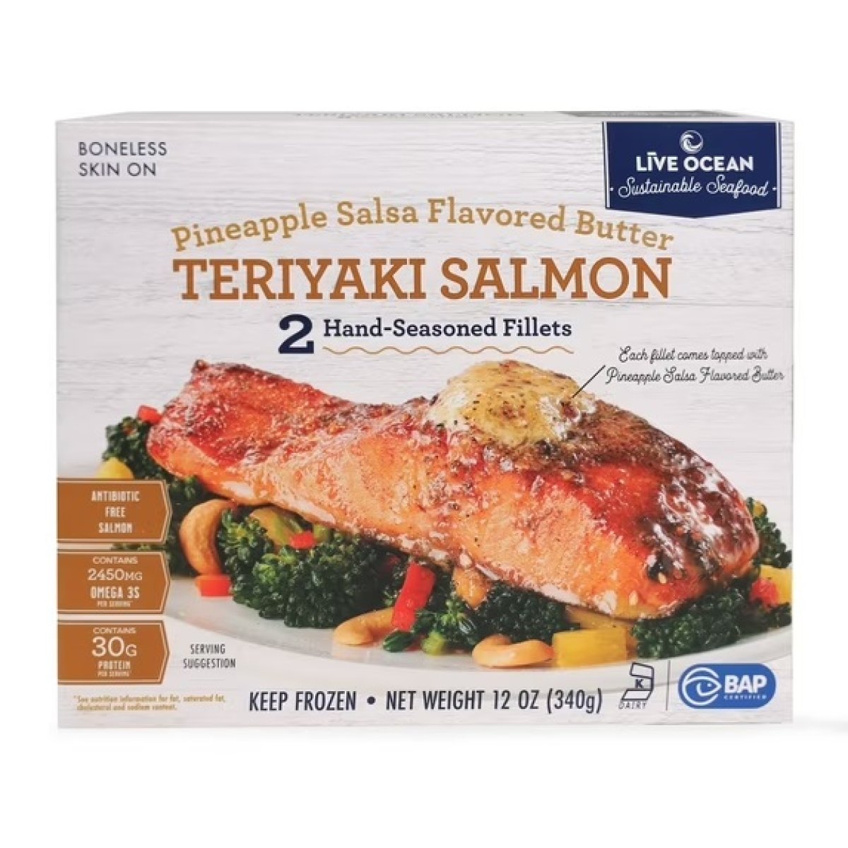 Pineapple Salsa Flavored Butter Teriyaki Atlantic Salmon, (Frozen Fish), 2 Fillets, 12 oz