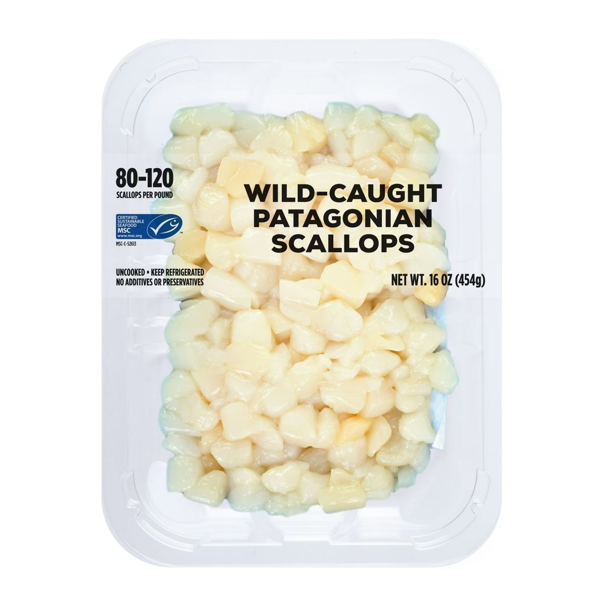 Wild Caught Patagonian Scallops, 80-120 Pieces (1lb Plastic Tray) Tree-Nut Free Sweet NO BRAND