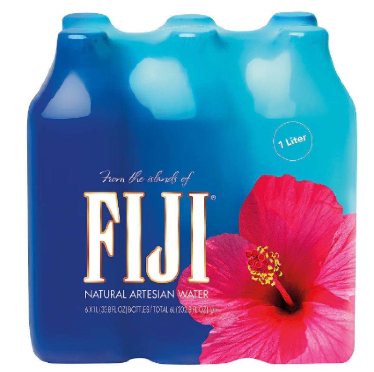 FIJI Natural Artesian Bottled Water 1 Liter / 33.8 fl oz (Pack of 6) - 100% Natural Electrolytes