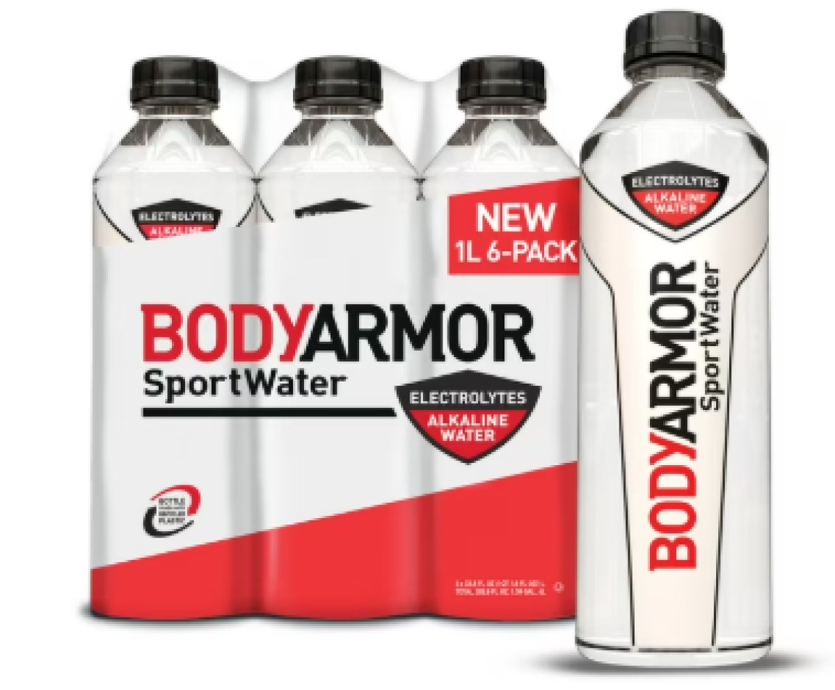 BODYARMOR SportWater Sports Drink with Electrolytes, 1 Liter, Pack of 6 Bottles