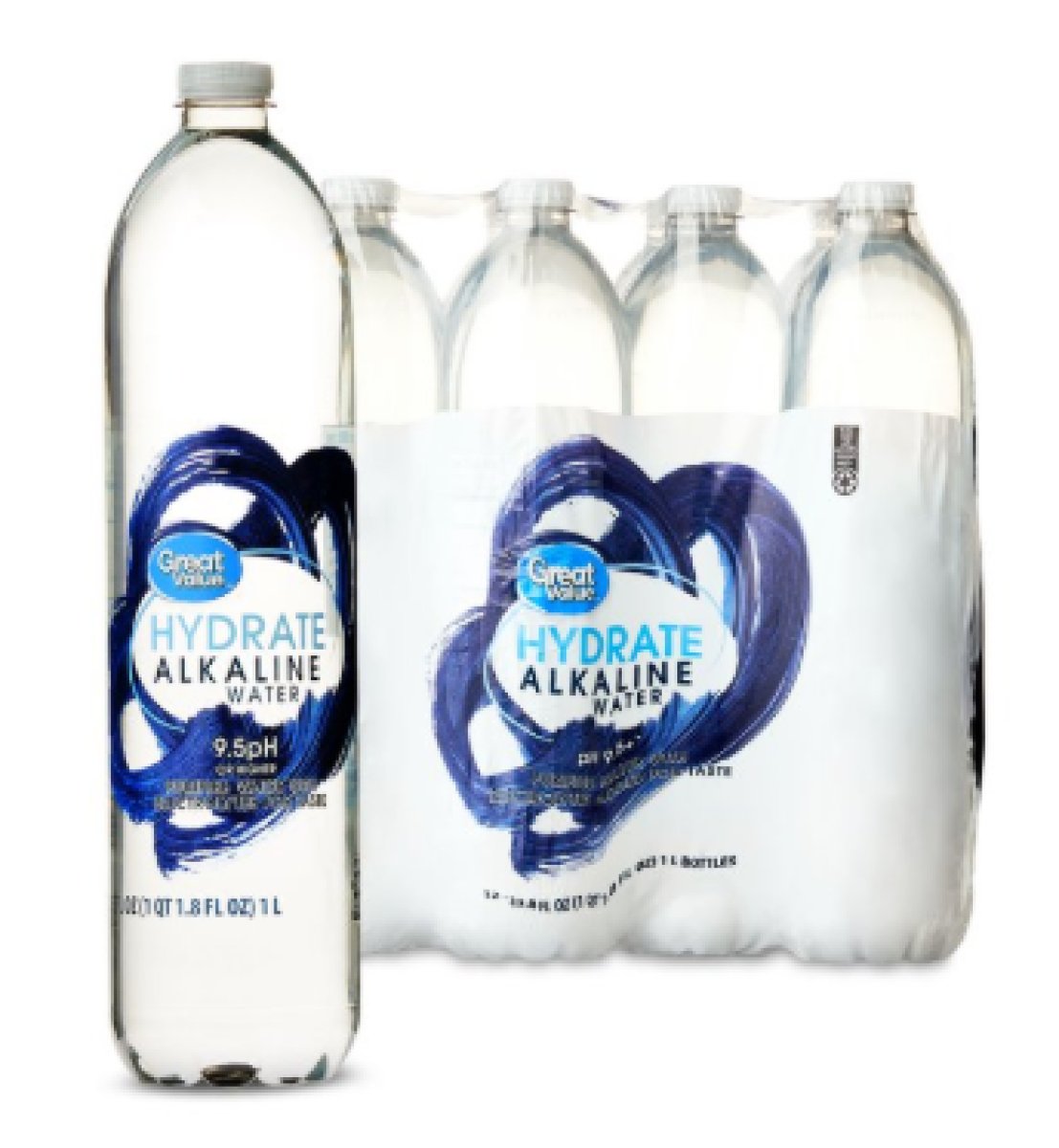 Great Value Hydrate Alkaline Water, 33.8 fl oz Bottles, 12 Count