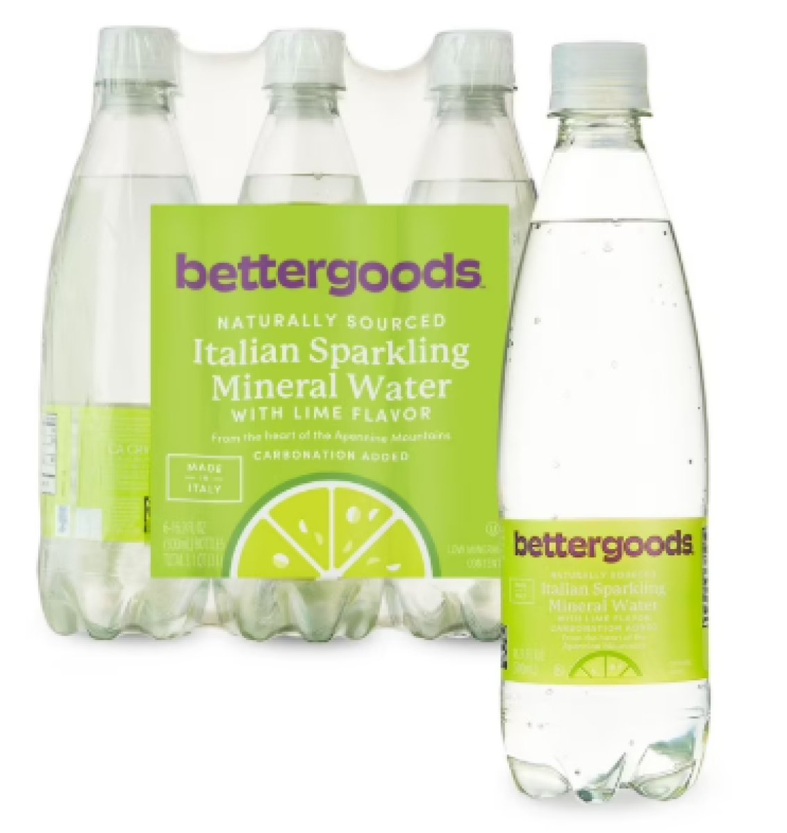 bettergoods Italian Sparkling Mineral Water with Lime Flavor, 16.9 fl oz, 6 Bottles