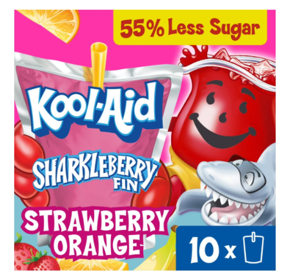 Kool-Aid Jammers Sharkleberry Fin Strawberry Orange Punch Flavored Drink, 10-Count Box, 6 fl oz Pouches, Liquids