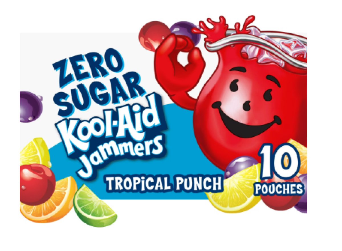 Kool-Aid Jammers Tropical Punch Zero Sugar Kids Drink Juice Box Pouches, 10 Count Box, 6 fl oz Pouches, Liquids
