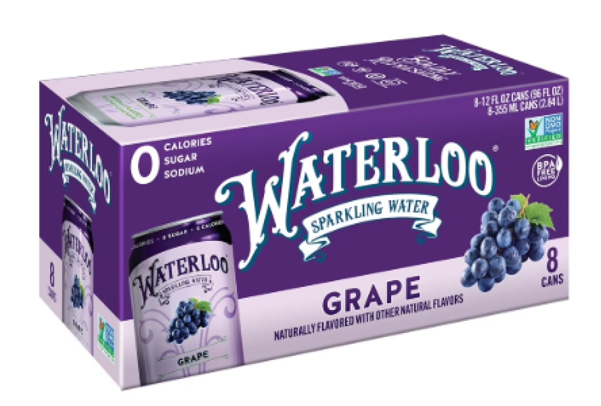Waterloo Sparkling Water, Grape, 12 fl oz, 8 Can Pack