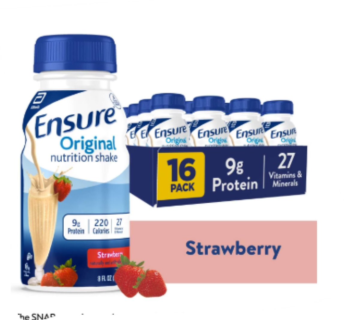 Ensure Original Nutritional Shake 9g of Protein, Strawberry, 8 fl oz - 16 Pack