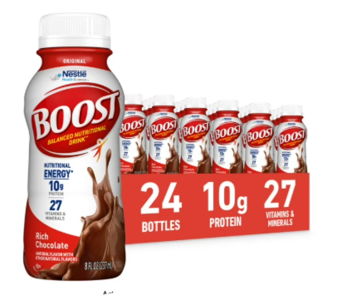 BOOST Original Protein Shakes, Balanced Nutritional Drinks, Rich Chocolate, 8 fl oz, 24 Pack