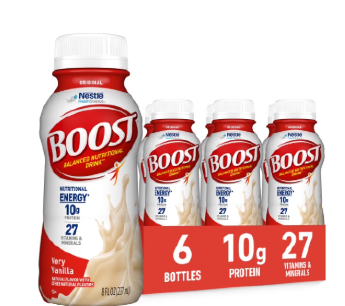 BOOST Original Balanced Nutritional Drink Protein Shakes, Very Vanilla, 8 fl oz, 6 Pack
