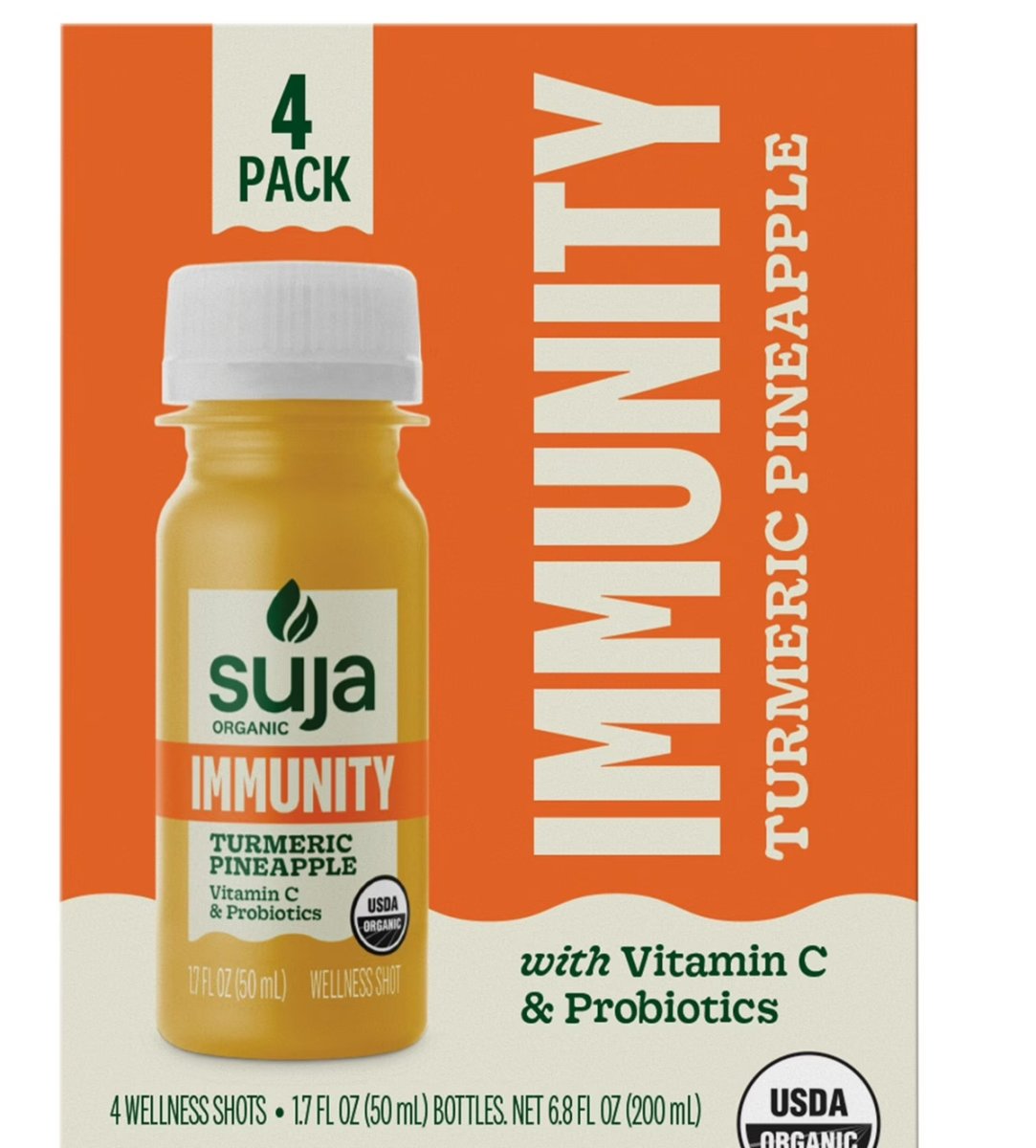 Suja Organic Immunity Turmeric Pineapple Wellness Shots, 1.7 fl oz Bottle, 4 Pack